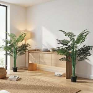 5FT Artificial Palm Tree Set of 2, Fake Tropical Tree with Lifelike Leaves, Faux Plant in Pot for Indoor Decoration, Green