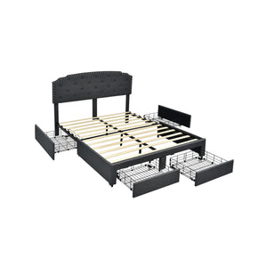 Platform Bed Frame with Adjustable Headboard and 4 Storage Drawers