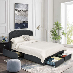 Platform Bed Frame with Adjustable Headboard and 4 Storage Drawers view 6