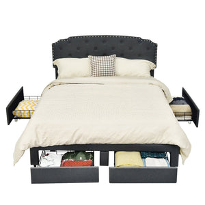 Platform Bed Frame with Adjustable Headboard and 4 Storage Drawers view 8