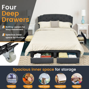 Platform Bed Frame with Adjustable Headboard and 4 Storage Drawers view 9
