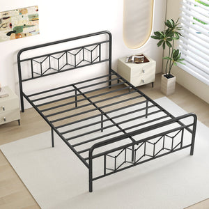 Platform Bed with High Headboard and Snap Lock Metal Slats-Queen Size view 6
