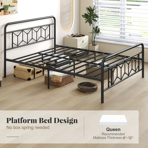 Platform Bed with High Headboard and Snap Lock Metal Slats-Queen Size view 7