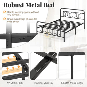 Platform Bed with High Headboard and Snap Lock Metal Slats-Queen Size view 8