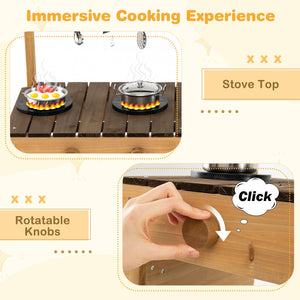 Play Kitchen for Kids Wooden Toy Kitchen Playset Pretend Mud Kitchen-Brown view 8