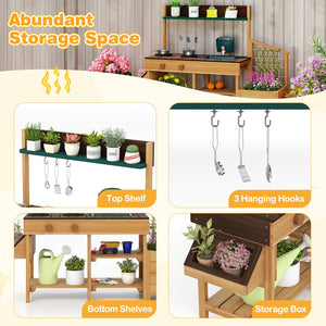 Play Kitchen for Kids Wooden Toy Kitchen Playset Pretend Mud Kitchen-Brown view 9