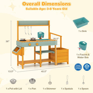 Play Kitchen for Kids Wooden Toy Kitchen Playset Pretend Mud Kitchen-Yellow view 4