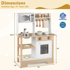 Play Kitchen Wooden Toy Kitchen Playset with Chalkboard Birthday Gift for Kids Aged 3 +-White view 5