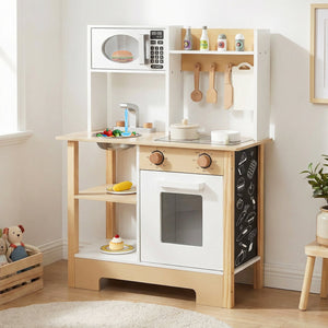 Play Kitchen Wooden Toy Kitchen Playset with Chalkboard Birthday Gift for Kids Aged 3 +-White view 6