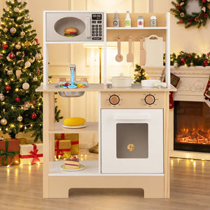 Play Kitchen Wooden Toy Kitchen Playset with Chalkboard Birthday Gift for Kids Aged 3 +-White view 7