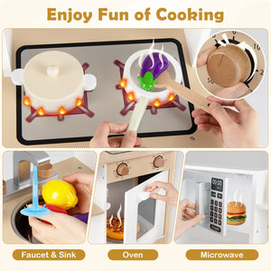 Play Kitchen Wooden Toy Kitchen Playset with Chalkboard Birthday Gift for Kids Aged 3 +-White view 9
