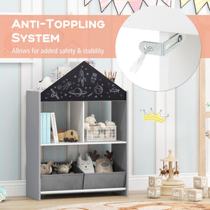 Playhouse Kids Bookshelf with Chalkboard and Whiteboard for 3-6 Years-Gray view 8