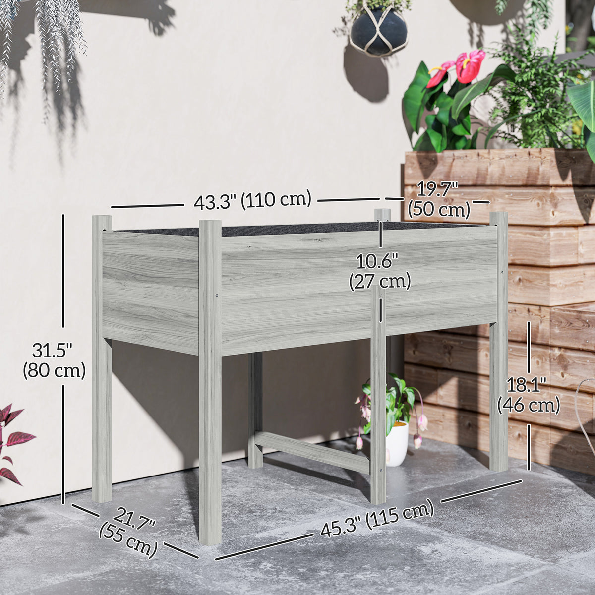 Wooden Raised Planter Box with Drain Holes for Vegetables, Flowers, Outdoor Garden Bed, 45.3x21.7x31.5inch – view 2