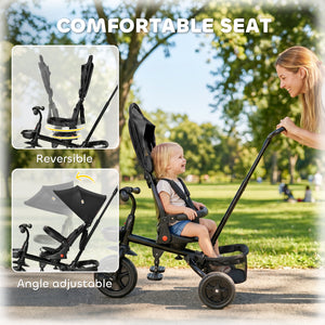 Qaba Tricycle for Toddler 5 in 1 Kids Trike, Foldable Converts Stroller to Toddler Bike, Adjustable Backrest & Curved Canopy, Detachable Guardrail & Handle for 1-5 Years Old