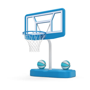 Pool Basketball Hoop Set with 2 Balls and Pump for Water Games-Light Blue view 4