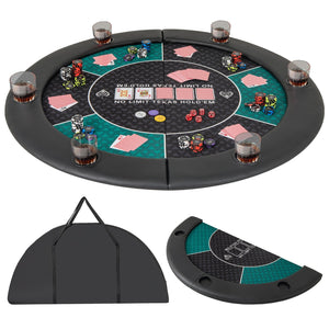 Portable 48 Inch 6-Player Foldable Poker Table Top Round Game Mat-Green view 3