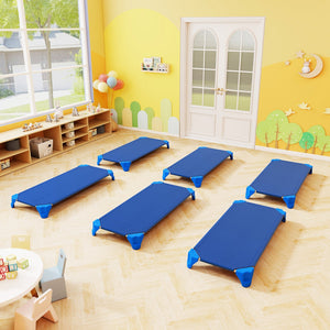 Portable 6 Pack Stackable Daycare Cots Sleeping Bed for Kids 52 Inch-Blue view 2
