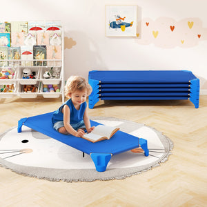 Portable 6 Pack Stackable Daycare Cots Sleeping Bed for Kids 52 Inch-Blue view 3
