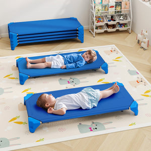 Portable 6 Pack Stackable Daycare Cots Sleeping Bed for Kids 52 Inch-Blue view 6