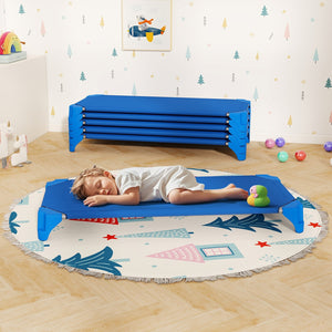 Portable 6 Pack Stackable Daycare Cots Sleeping Bed for Kids 52 Inch-Blue view 7