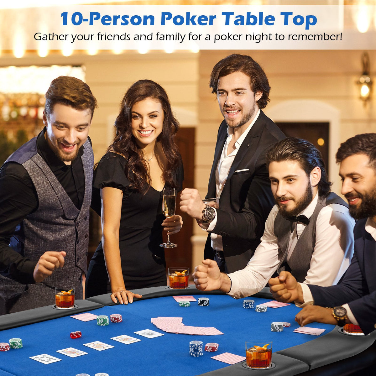 Portable 84 x 42 Inch 10-Player Foldable Padded Poker Table Top-Blue view 2