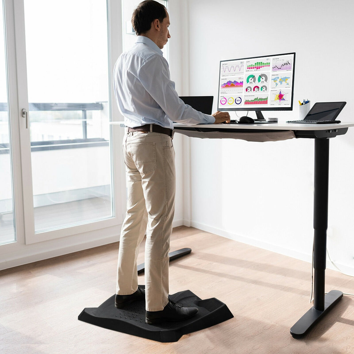 Portable Anti-Fatigue Standing Mat with Massage Points and Diverse Terrain-Black view 2