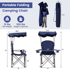 Portable Folding Beach Canopy Chair with Cup Holders-Blue view 4