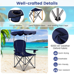 Portable Folding Beach Canopy Chair with Cup Holders-Blue view 9