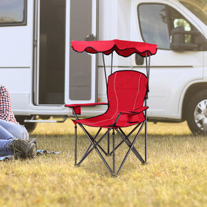 Portable Folding Beach Canopy Chair with Cup Holders-Red view 2
