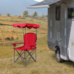 Portable Folding Beach Canopy Chair with Cup Holders-Red view 3