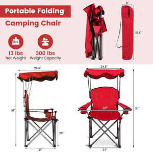 Portable Folding Beach Canopy Chair with Cup Holders-Red view 4