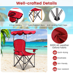 Portable Folding Beach Canopy Chair with Cup Holders-Red view 9