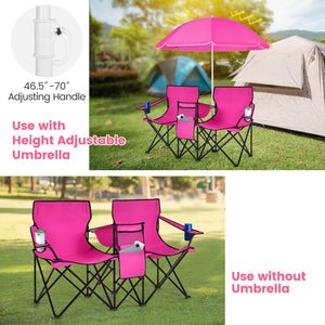 Portable Folding Picnic Double Chair With Removable Umbrella-Pink view 6