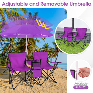 Portable Folding Picnic Double Chair With Removable Umbrella-Purple view 6