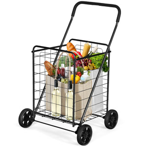 Portable Folding Shopping Cart Utility for Grocery Laundry-Black view 8