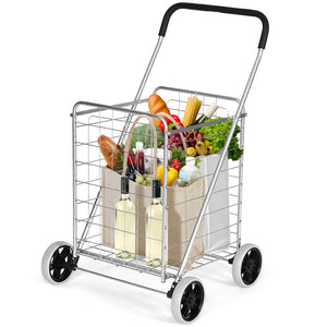 Portable Folding Shopping Cart Utility for Grocery Laundry-Silver view 4