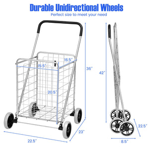 Portable Folding Shopping Cart Utility for Grocery Laundry-Silver view 5