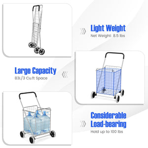 Portable Folding Shopping Cart Utility for Grocery Laundry-Silver view 8