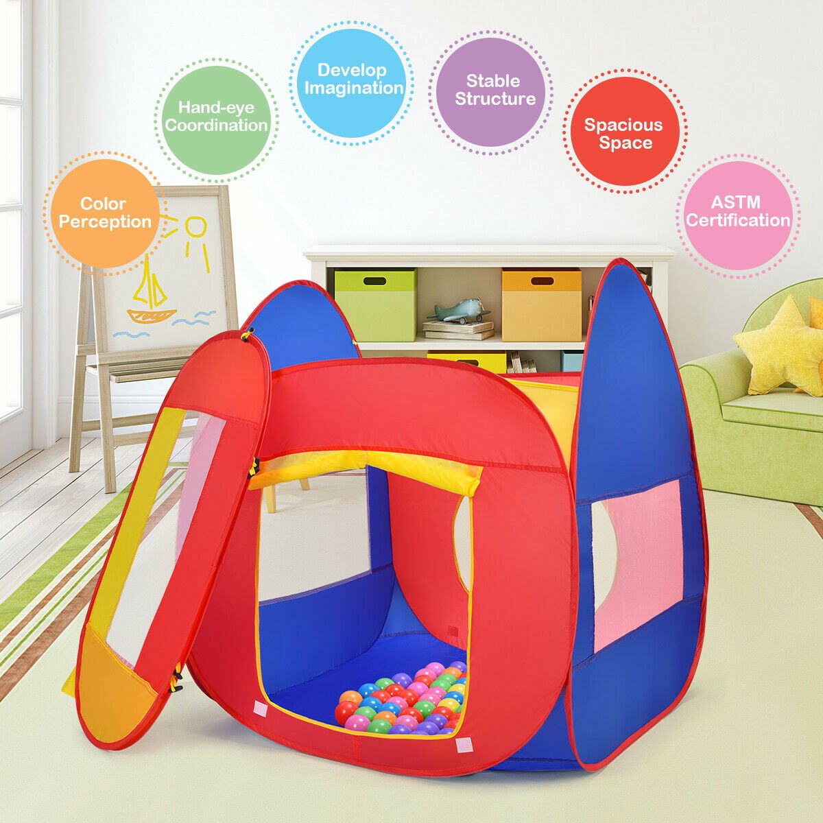 Portable Kid Play House Toy Tent with 100 Balls view 2