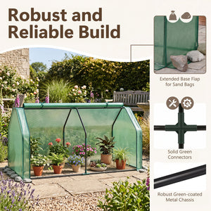 Portable Mini Greenhouse, Small Garden Greenhouse with PE Cover and Zippered Roll-up Door for Vegetables-Green view 8