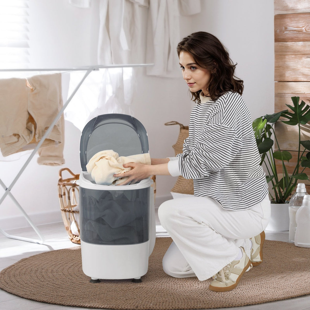 Portable Mini Washing Machine Semi-Automatic Washer and Spinner Combo with Single Tub-Gray view 2