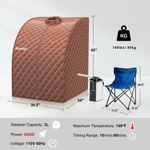 Portable Personal Steam Sauna Spa with 3L Blast-proof Steamer Chair-Coffee view 4