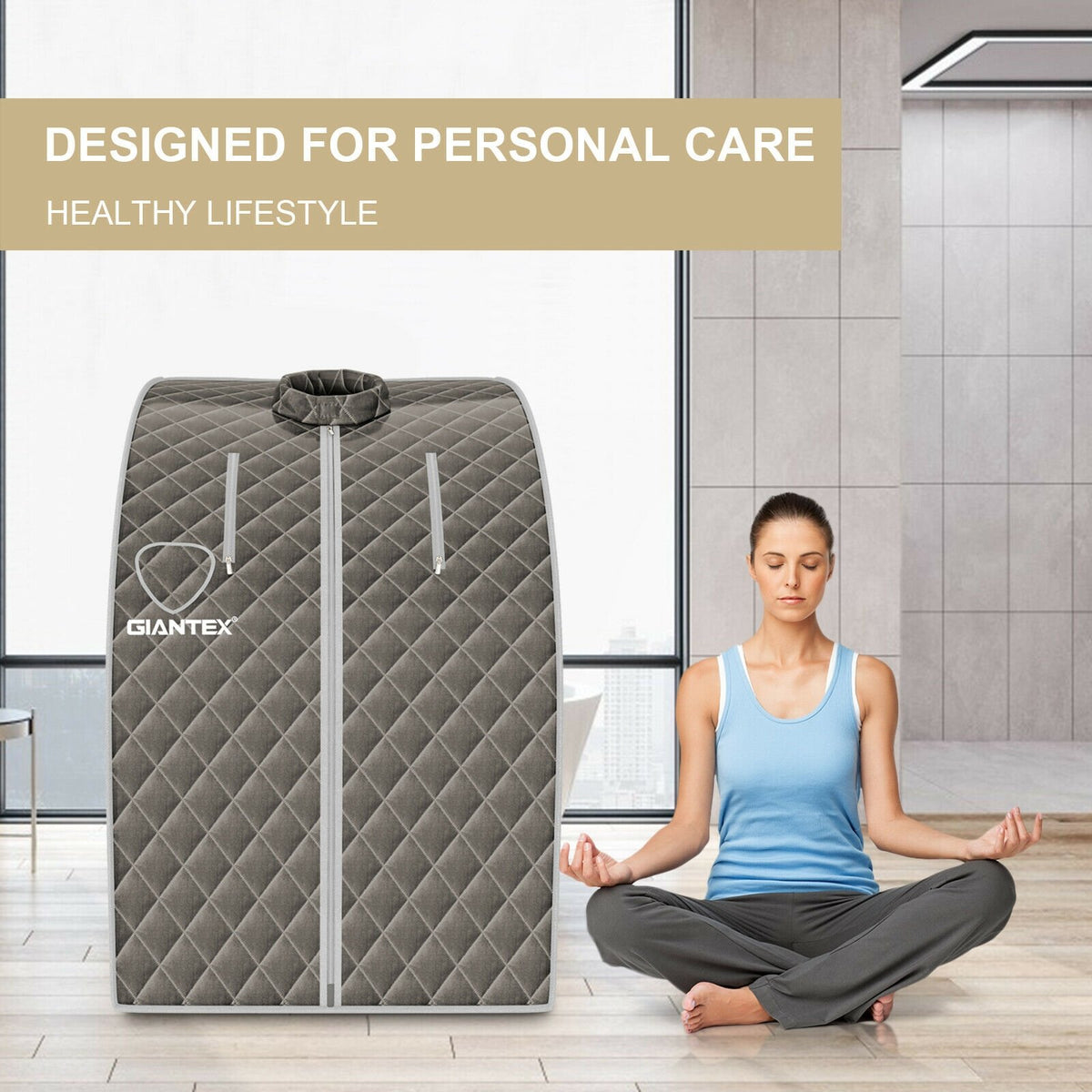 Portable Personal Steam Sauna Spa with 3L Blast-proof Steamer Chair-Gray view 2