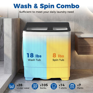 Portable Washing Machine with 18 LBS Washer and 8 LBS Spinner Combo-Gray view 6
