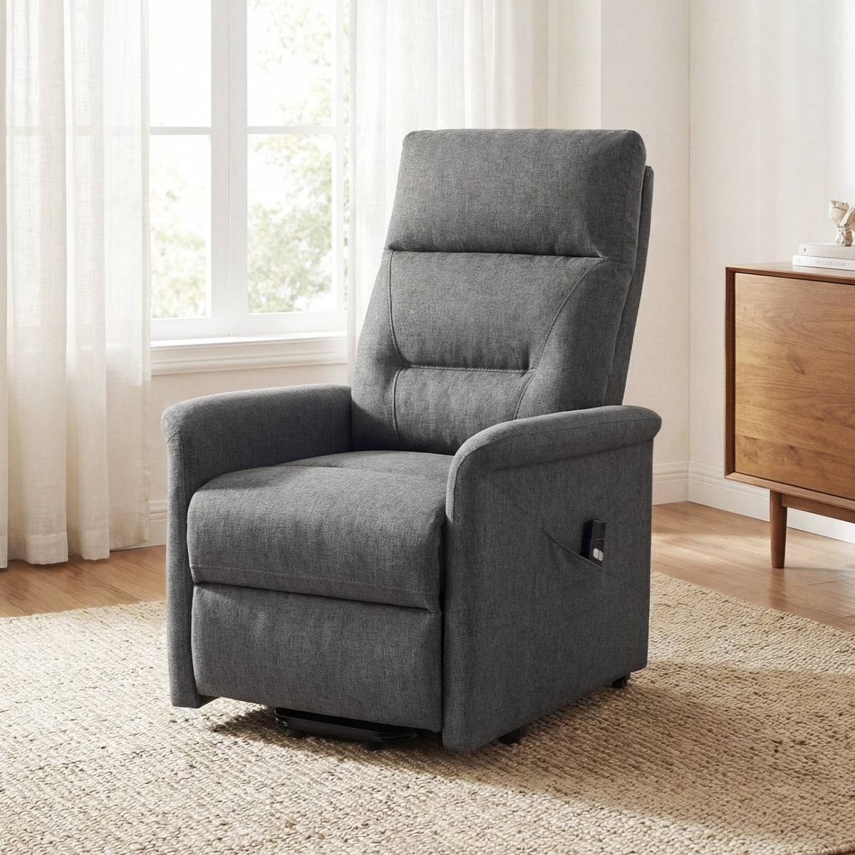 Power Lift Recliner Chair for Elderly with Remote Control and Side Storage Pocket-Gray view 2