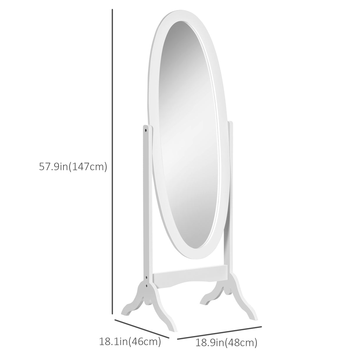 Floor Standing Mirror Full Length Mirror with Adjustable Angle Oval Frame for Dressing Room Bedroom Living – view 2