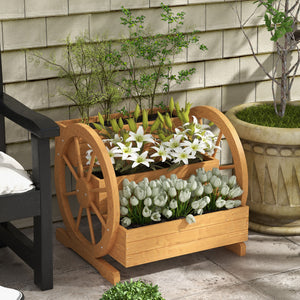 Wooden Wagon Planter Box, 3-Tier Raised Garden Bed, for Vegetables Flowers Herbs, 24" x 24" x 22", Natural