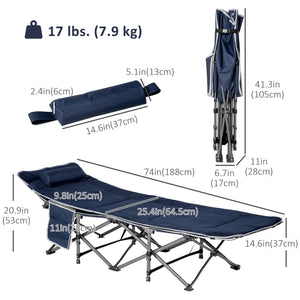 Folding Camping Cot with Mat & Pillow, Double Layer Oxford Heavy Duty Sleeping Cot with Carry Bag Blue – view 2