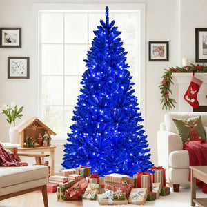 Pre-Lit Artificial Christmas Tree with 340 Blue LED Lights and 3 Modes-7 ft view 2