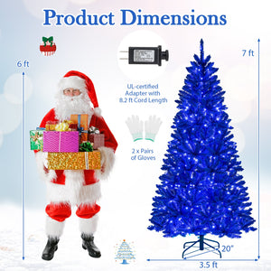 Pre-Lit Artificial Christmas Tree with 340 Blue LED Lights and 3 Modes-7 ft view 5